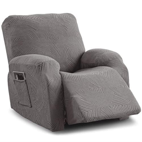 Cushonix Oversized Recliner Chair Covers,4-Piece Stretch Geometric Strokes Jacquard Reclining Chair Slipcovers,Furniture Protector with Side Pocket,Soft Breathable Couch Cover,Medium Gray - Image 1