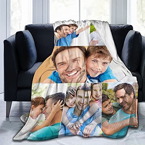 QETXVI Custom Blanket with Photos Text Customized Blanket Personalized Flannel Throw Blankets for Adult Kid Birthday Christmas Halloween Fathers Mothers Valentines Gift - 50"x 60" - Image 1