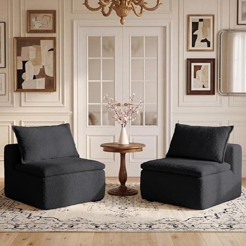 Boneless Sofa Couch Seat Set, Plush Sofa with Deep Seat & Support Pillow Armless Corner Chair Modular Sectional with Layered Cushion for Living Room Bedroom, Office (Black, 29.53"Middle of 2 Set) - Image 1