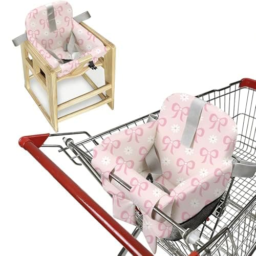Padded Shopping Cart Cover for Baby Boy & Girl, High Chair Cover for Restaurant Seat, Machine Washable Infant Toddler Buggy Seat Cover (Pink Bow) - Image 1
