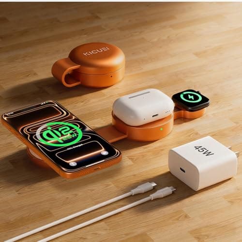 3 in 1 Charging Station for Apple Multiple Devices, Qi2.2 25W Foldable Magnetic Fast Wireless Charger Dock, Travel Charging Pad for iPhone 17/16-12 Series, Apple Watch, AirPods (45W Adapter Included) - Image 1