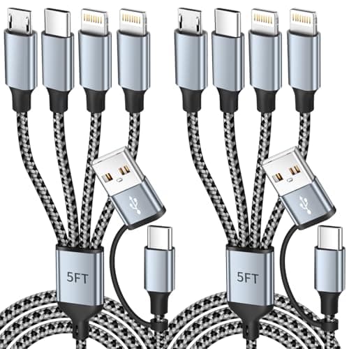 MPATIBY Travel 4 in 2 Multi Charging Cable with Dual IP, USBA/C Multi Charging Cable for Multiple Devices, Tinned Copper Charger Cord for Phone16/15/14, Android Tablet Pad, More (2Packs, 5FT) - Image 1