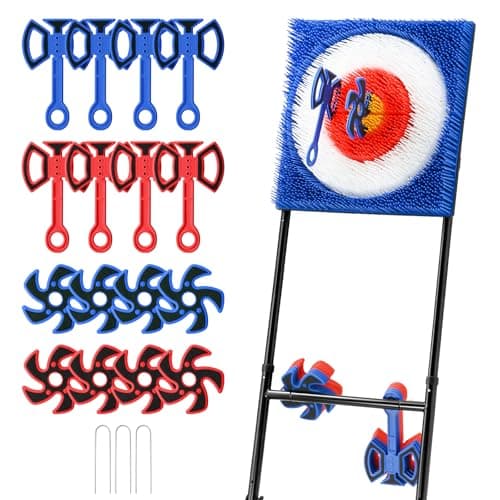 A11N SPORTS Axe Throwing Game with Steel Frame and Bristle Target, Safe Indoor Outdoor Target Game Set, Adjustable Height Yard Game with Axes & Stars for Backyard, Lawn, or Party Play (Blue/Red) - Image 1