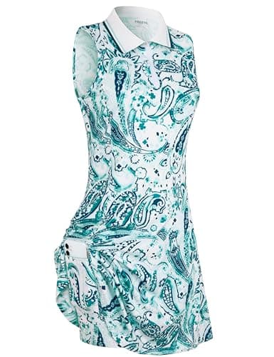 FREEYE Golf Dresses for Women Tennis Dresses Mini Dress Active Dresses with Shorts Sports Dress Green White Flowers S - Image 1