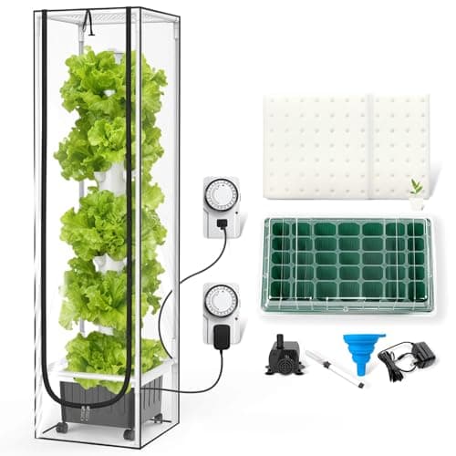 JESLED Hydroponic Tower with 5000K Full-Spectrum Grow Lights, 45 Pods Vertical 15 Tiers Hydroponic Tower, Auto Watering & Lighting for Indoor Herbs, Fruits and Vegetables, High 66.2" - Image 1