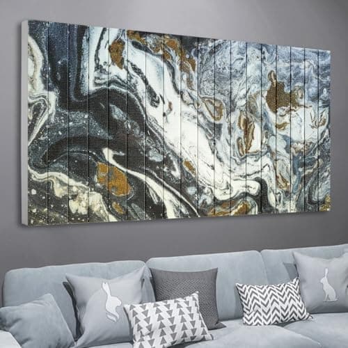 llribbons Framed Abstract Canvas Ribbon Wall Art Black White Gold Pictures Living Room Wall Decor Modern Painting Handmade 3D Woven Textured Prints Artwork for Bedroom Home Office Decoration 20" x 40" - Image 1