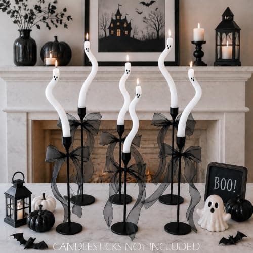 AYGXU Halloween Decorations Indoor-6 Pcs Twisting Ghost Candles with Ribbons Decor,Taper Candles,Halloween centerpieces for Party,Tables,Fireplace Decorations(Candlesticks not Included) - Image 1