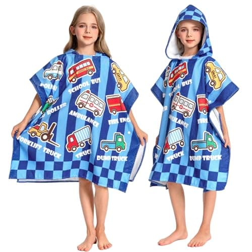 OLAOLA Kids Surf Poncho Beach Towel - Microfiber Printed Car Hooded Wearable Swim Towel for Boys Girls Ages 3-12 Years - Image 1