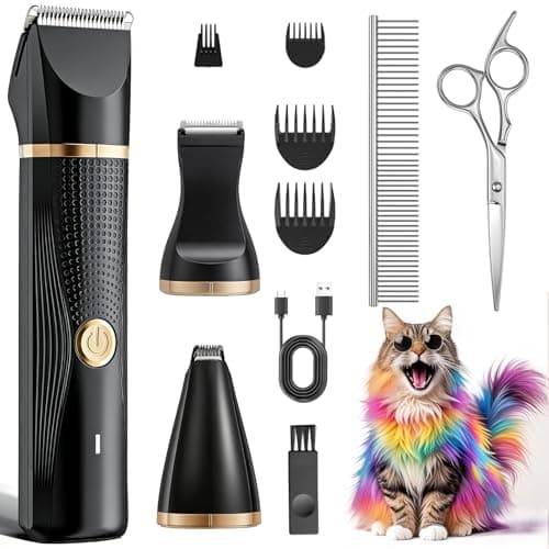 Bautrium Cat Grooming Clippers Kit with Paw Trimmer, 3 in 1 Electric Pet Hair Trimmer Supplies for Thick Matted Hair, Heavy Coat Butt Shaver Cat Razor Fur Trimmer for Dogs at Home (Black) - Image 1