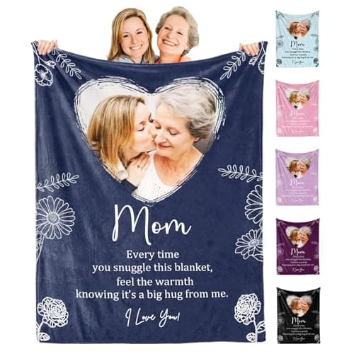 KUKULIKI Ships Next Day, Personalized Christmas Mom Blanket Gift, Custom Blanket with Kids Name and Birth Month Flowers, Birthday Gifts for Mom from Daughter Son, Personalized Gifts for Grandma,Wife