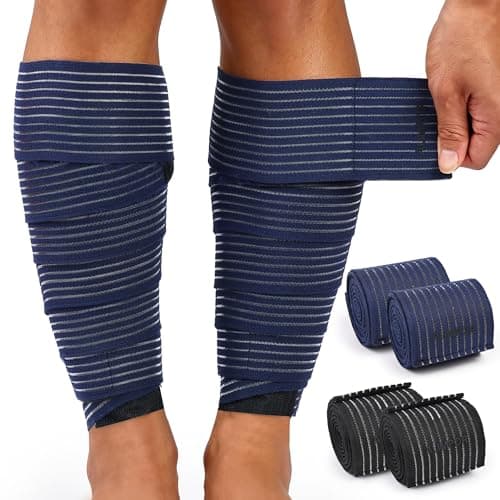 Wrap Around Calf Brace, Adjustable Elastic Bandage Sleeve for Lower Legs, Thigh, Ankle, Compression Sleeves Support for Varicose Veins, Edema, Swelling, Soreness, Shin splints, 1 Pair Calf Guards 70.87″ Dark Blue - Image 1