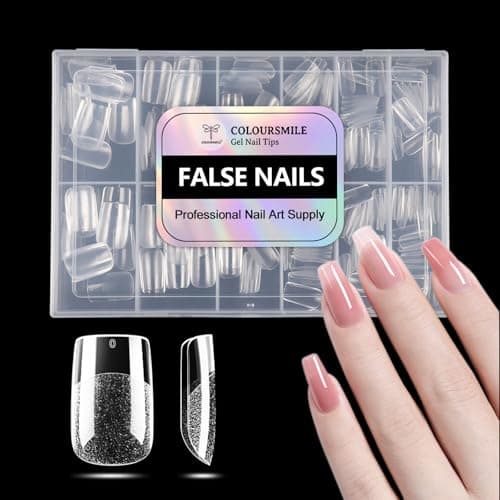 COLOURSMILE Short Square Full Cover Nail Tips - 216pcs Pre-Shaped Gelly Press on Nails, 12 Sizes for Acrylic French Extension, DIY & Salon - Image 1