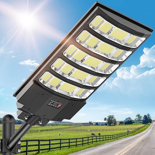 AsWonist 10000W Solar Street Lights Outdoor - 6500K Solar Lights Outdoor IP66 Waterproof, Solar Street Light Dusk to Dawn, Solar Flood Lights Outdoor Motion Sensor with Remote Control for Yard, Garage - Image 1