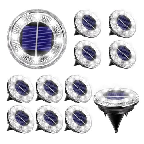 Krinzitt 12 Pack Mini Solar Powered Ground Lights, Bright LED Solar Lights Outdoor Waterproof for Landscape Decoration, Pathway Lighting for Garden Walkway Driveway(Cool White) - Image 1