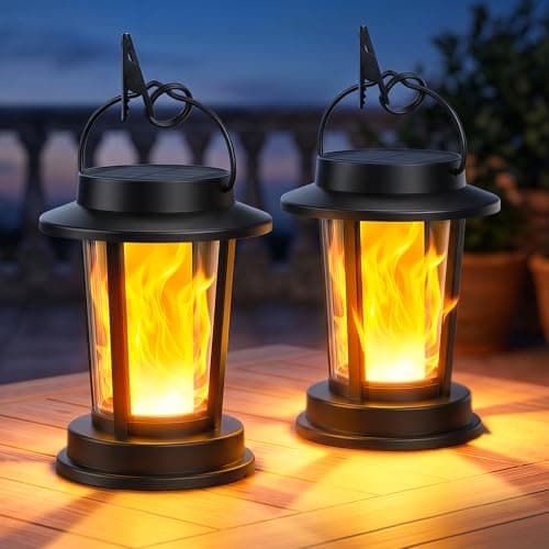 TuyLuxe Solar Lanterns Outdoor Waterproof, Upgraded Flickering Flame Solar Lights Outdoor, Solar Powered Lanterns Decorative, Hanging Solar Lantern for Garden Yard Patio Path Porch Tree Decor 2 Pack - Image 1