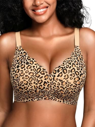 Cuteio Wireless Jelly Bras for Women No Underwire with Support - Seamless Wirefree Bralettes Everyday Full Coverage Comfort Tshirt Padded Bra Nude Leopard M - Image 1
