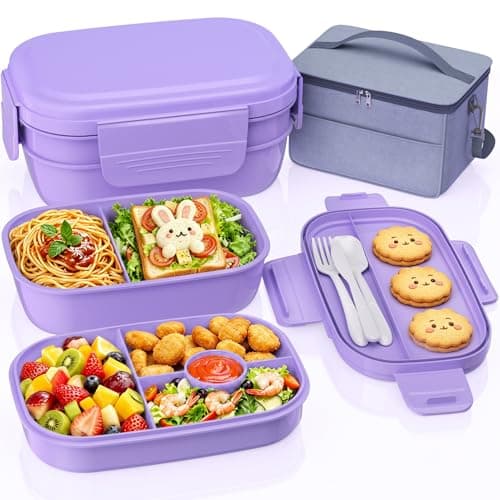 Adults Bento Lunch Box Set with Lunch Bag, 3-Tier Stackable Leak-Proof Lunch Containers, BPA-Free Bento Box with Built-in Utensils,Microwave & Dishwasher Safe for Work, School, Dining Out(Macarons) - Image 1