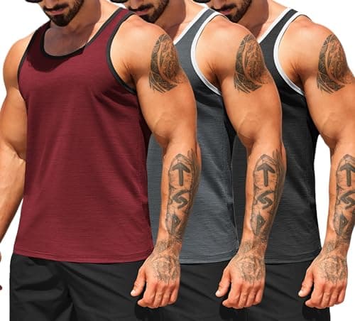 COOFANDY Mens Gym Tank Tops Quick Dry Workou Muscle Tanks 3 Pack Black/Grey/Red XXL - Image 1