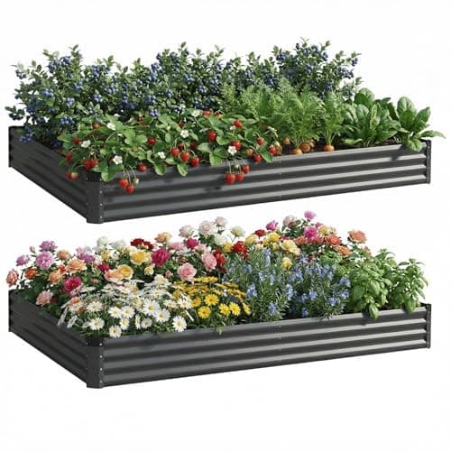Rujkodvh 2PCS 6x3x1 FT Rectangle Metal Raised Garden Bed Kit, Open Bottom Design Elevated Garden Planter Box Outdoor, Large Planters for Outdoor Plants, Flower, Vegetables, Fruit, Herbs (Dark Gray) - Image 1