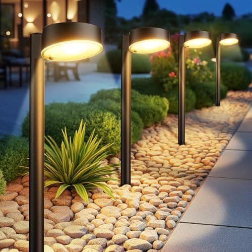 Ahaorigin 8 Pack Solar Pathway Lights Outdoor, 12 Brighter LEDs Solar Lights Outdoor Waterproof, Up to 12 Hrs Modern Path Light for Yard Garden Walkway Driveway Lawn, Warm White - Image 1