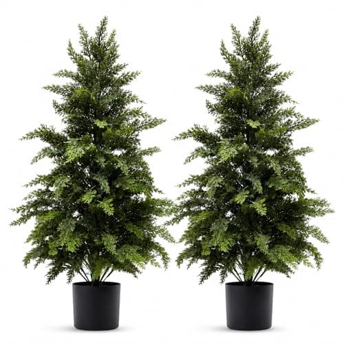 Niaone 3 ft Extra Full Artificial Cedar Topiary Trees Set of 2 for Porch