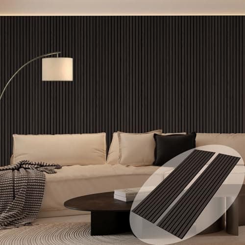 ARMURO Wood Panels for Wall, Wood Slat Wall Panel - 2 Pack, Black Wood Slats for Wall, Natural Smoked Wood Veneer Accent Wall Panels, Acoustic Slat Wood Wall Panels - 12.6" W x 94.5" L - Image 1