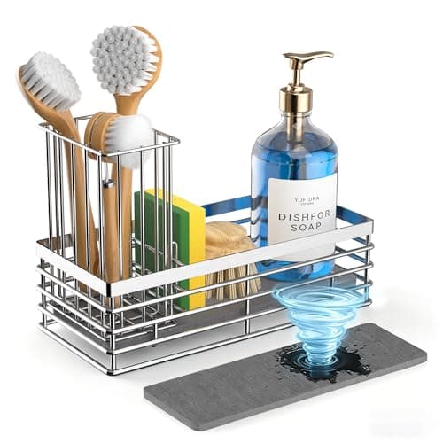 Yofidra Sink Caddy With Stone Drying Tray, Silver, M - Image 1