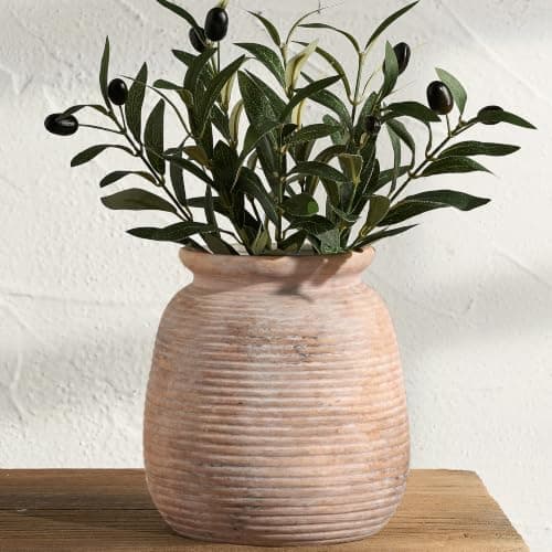 Ceramic Flowers Rustic Vase, Neutral Pottery Farmhouse Vases Home Decor, 7.48" Terracotta Pampas Decorative Vase for Table Entryway Mantel Bookshelf Bedroon Bathroom Living Room - Image 1