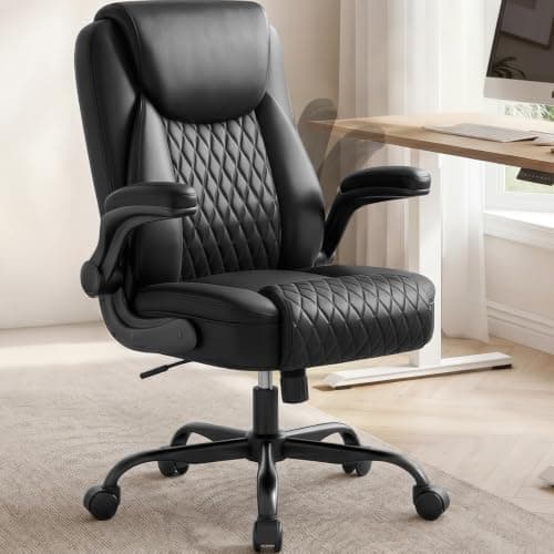 COMHOMA Mid-Back Office Chair, Ergonomic PU Desk Chair with Flip up Arms, Small Computer Gaming with Comfy Lumbar Support,Rocking Function,Sturdy Metal Base, Ink Black - Image 1