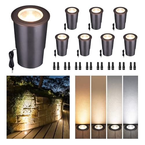 Varmtalys Low Voltage Well Lights for Landscaping - Outdoor IP67 12V LED Ground Light, 5 Color Temperature Selectable In-Ground Light, ORB Aluminum for Path House Backyard 9W 700LM 8 Pack - Image 1