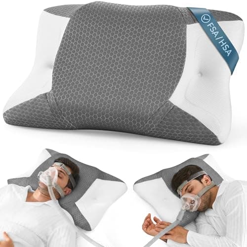 Elviros CPAP Pillow for Side Sleeping, Sleep Apnea Memory Foam Pillow for All CPAP Masks Users to Reduce Air Leaks & Masks Pressure, Adjustable Height with Cooling Breathable Cover - Image 1