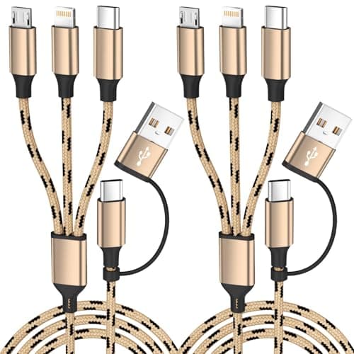 Travel Essentials Multi Charging Cable(2Pack, 5FT), 5 in 1 Charging Cables for Multiple Devices, Nylon Braided Universal Phone Charger Cord USB A/C to Type C/Micro USB/IP for iPhone16/15/14/Phone&Pad - Image 1