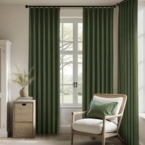 HOMEIDEAS Olive Green Pinch Pleated Curtains 100% Blackout,Linen Blend Luxury Thermal Insulated with Adjustable Hooks, for Living Room Bedroom Modern Farmhouse Decor, 40" Wx96 L 2 Panels - Image 1