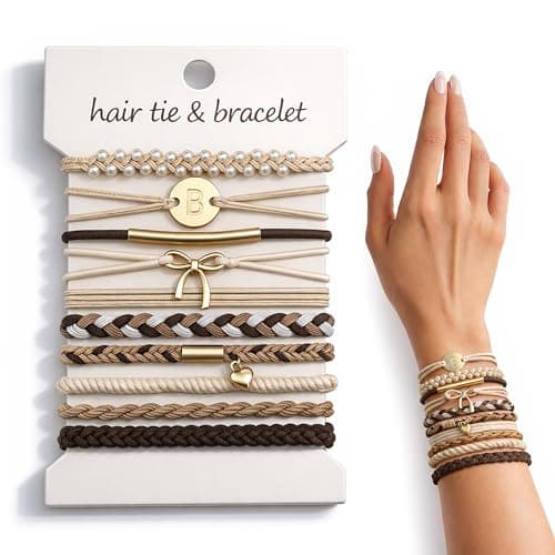 Fohufo Hair Ties No Damage - 10 Pcs Hair Scrunchies for Women Girls, Hair Ties for Thick Hair & Thin Hair, Hair Scrunchies Bands Bracelets, Initial Hair Accessories for Women, Birthday Gift - Letter B - Image 1