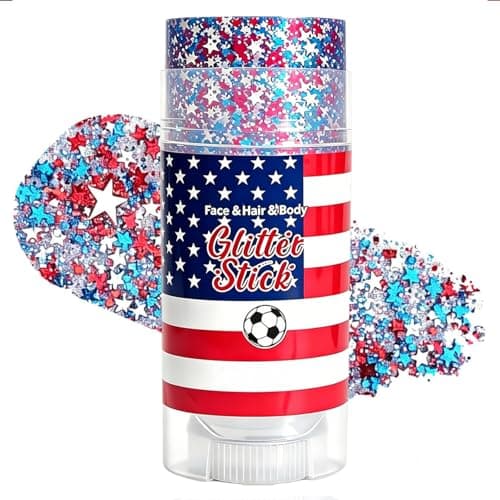 4th of July Glitter Stick, Patriotic Face & Body Glitter Stick, Red White and Blue Glitter Stick, 4th of July Outfits for Women, Waterproof Glitter Makeup for 250th Anniversary of Independence Day - Image 1
