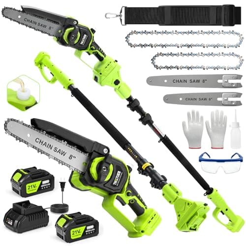 TNELTUEB 4-In-1 Cordless Pole Saw & Mini Chainsaw, 6"&8" Pole Saws For Tree Trimming with 15.6ft Extendable Pole, 180° Adjustable Angle, 1000W Brushless Motor, Electric Chainsaw with 2×4.0Ah Batteries - Image 1