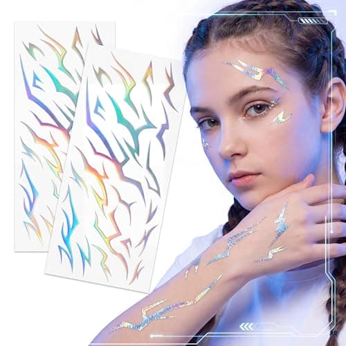 2 Sheets Demon Movies Hunters Temporary Tattoos, Mystic Rune Symbol Makeup Stickers Fake Tat Stickers, for Birthday Cosplay, Glow Party, Halloween - Image 1