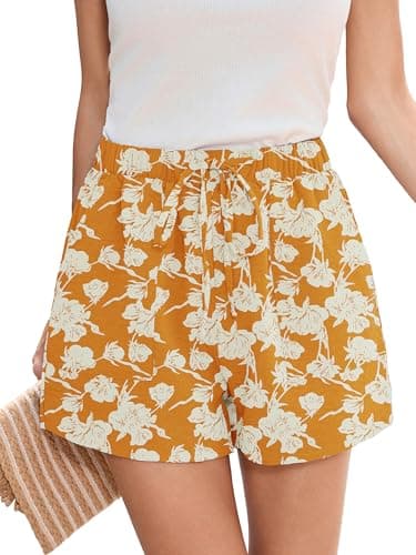 Heymoments Women's Wide Leg Shorts Lightweight White Flower Yellow XX-Large High Waisted Flowy Dressy Loose Fit Summer Ladies Cute Beach Trousers with Pockets - Image 1