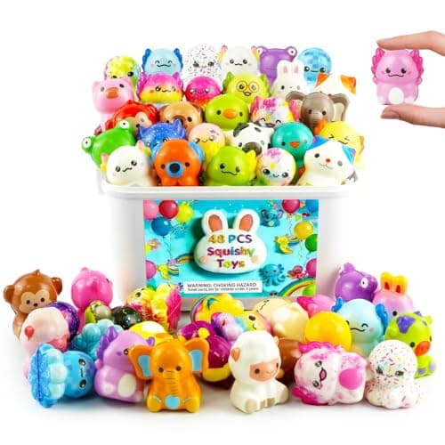 48-Pack Slow Squishy Toys Soft Stress Relief Fidgets Toys for Kids 4-12, with 48 Encouragement & Gratitude Cards, Classroom Prizes Birthday Party Favors Goodie Bags Stuffers (Animal, 48) - Image 1
