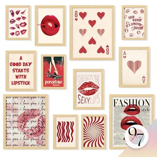 97 Decor Vintage Downtown Girl Room Decor - Y2k Posters For Room Aesthetic Pictures, Cute Y2k Room Decor 2000s Prints, Retro Red Wall Art For Teen Girls College Dorm Bedroom Decorations (Unframed)