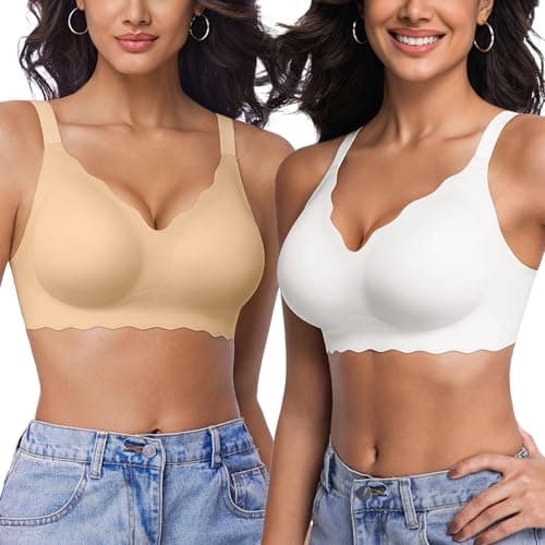 leviace 2 Pack Wireless Jelly Bras for Women with Support, Nude/White, M