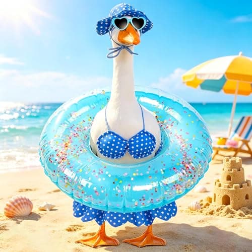 yuboo Hawaiian Porch Goose Outfits, 5 Pcs Summer Bikini Goose Outfit Fits 23 Inch Goose Statue with Sunglasses, Swimming Ring, Hat and Skirt for Pool Party Cement Garden Yard Decor - Image 1
