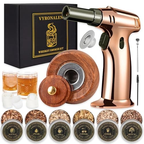VYRONALEN Whiskey Smoker Kit with Torch, 6 Wood Chip Flavors, 2 Heavy Whiskey Glasses, 2 Ice Ball Molds, Cocktail Smoker Kit for Old Fashioned, Bourbon & Drinks, Gift Set for Men, Father (No Butane) - Image 1