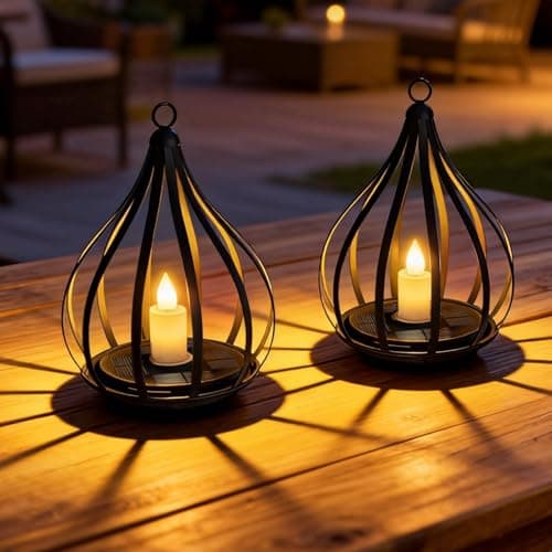 Solar Lanterns Outdoor Waterproof,Hanging Solar Lights Outdoor with Flickering Flameless Candle,Gifts for Women Mom Grandma,Outdoor Solar Lanterns for Garden Patio Backyard Pathway Decor, 2 Pack - Image 1