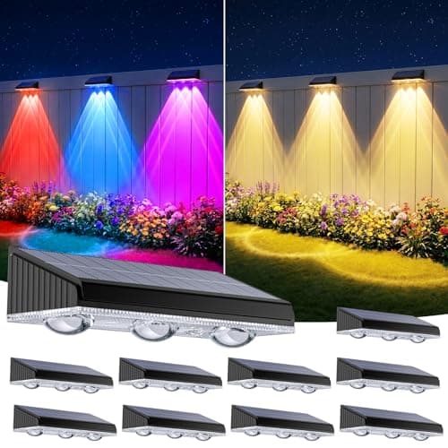 Solar Fence Lights Outdoor 10 Pack, Upgraded Brightness 3X LED Lens Fence Lights Solar Powered, 9 Fixed Colors & RGB Lights, IP65 Waterproof Solar Lights for Outside Backyard/Railing/Step/Patio - Image 1