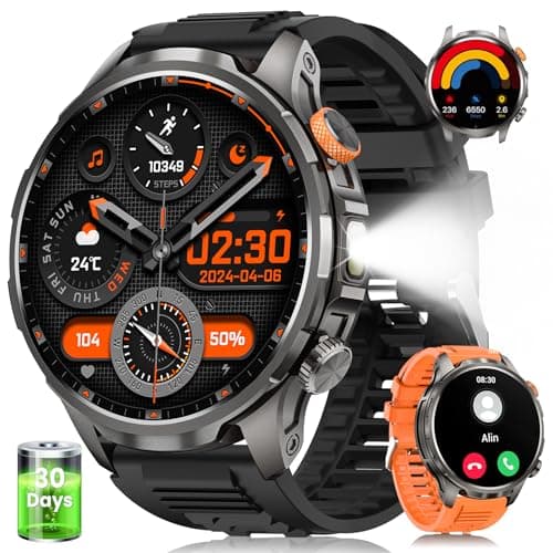 Military Smart Watches for Men, 1.91" Men's Smart Watch with 1000mAh/5 ATM Waterproof/LED Flashlight/110+ Sport Modes/Heart Rate/SpO2/Sleep Monitor, Fitness Tracker Watch for Android & iPhone (Black) - Image 1
