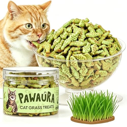 Pawaura Cat Grass Treats for Hairball Control – Natural Chicken & Catnip Biscuits, Low-Calorie Healthy Snacks for Indoor Cats, Digestive & Dental Care (3.53 oz, Chicken) - Image 1