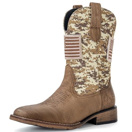 WINBIRD Cowboy Boots For Men - Square Toe Western Mens Slip on Patriot Boots with National Flag Patch, Slip Resistant Classic Pull On Short Country Chunky Heel Boot L97-DST-PU-8.5 - Image 1