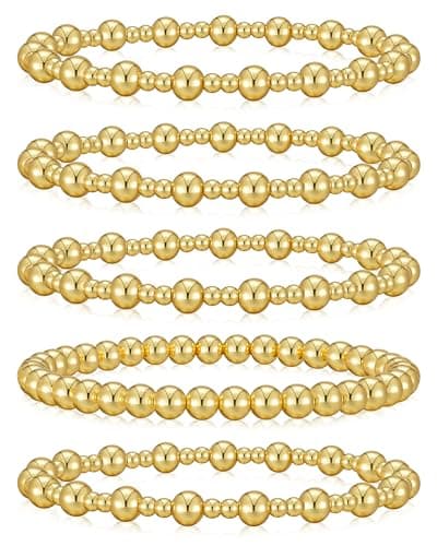 Howoo 18K Gold Plated Bracelets for Women Beaded Bracelets Stack Stretch Bead Ball Jewelry for Women Trendy - Image 1