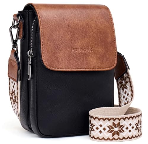 POIUGOYA Small Crossbody Bags for Women Trendy,Leather Triple Compartment Cell Phone Crossbody Wallet Purses with Card Slots - Image 1